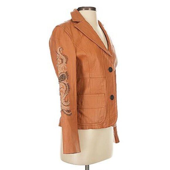 Vtg Wilsons Leather Beaded Paisley Blazer Leather Jacket | Boho Coastal Cowgirl - Picture 5 of 14